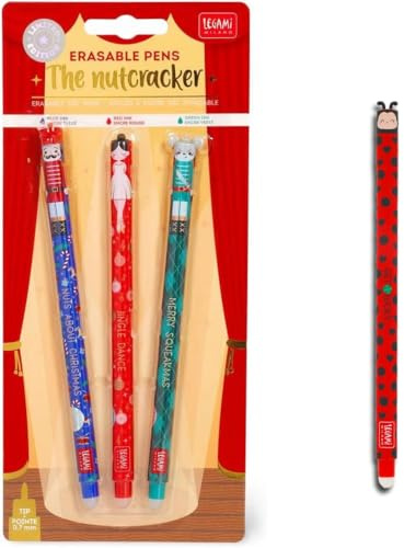 LEGAMI Erasable Gel Pens | Limited Edition Christmas Set The Nutcracker + Ladybird | Gel Pens with Thermosensitive Erasable Ink | Erasable Pens 0.7 mm