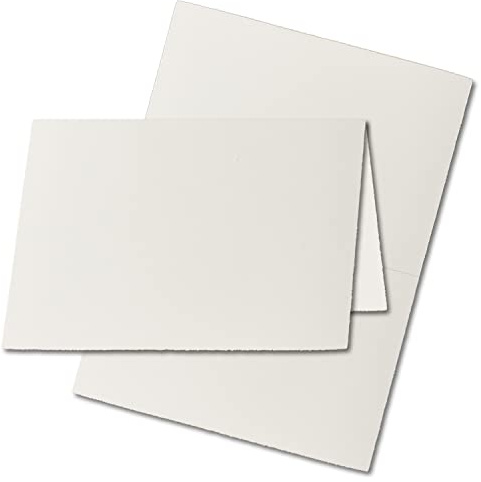50x B6 Vintage Faltkarten, Büttenpapier, 113 x 175 mm - hoch-doppelt, Natur-Weiß 240 g/m² - Vellum Oberfläche - Karten aus Büttenpapier