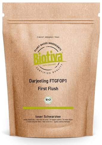 Biotiva Darjeeling First Flush orgánico 250 g - té negro orgánico superior - empacado en Alemania (DE-ÖKO-005) - vegano - té de hoja suelta