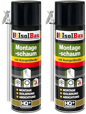 Isolbau B2 Montageschaum mit Aussprührohr - 2 x 500 ml PU-Bauschaum für Montage, Isolierung, Abdichtung, Innen & außen