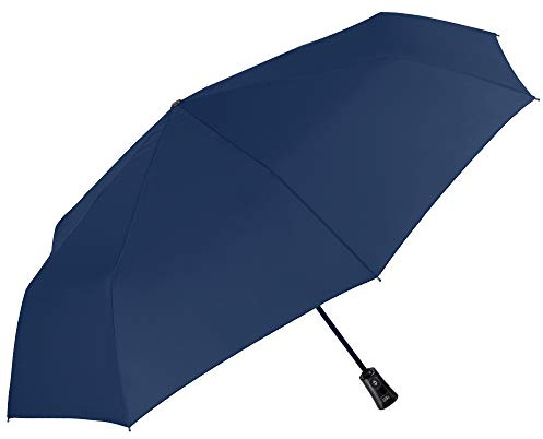 Ombrello Pieghevole Uomo Antivento - Portatile Grande e Compatto - Tinta Unita Leggero in Fibra di Vetro - Apri e Chiudi Automatico - PFC FREE - Diametro 104 cm - Perletti Technology (Blu)