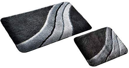 GOODWAY 2 Teiliges Badematten Set, Badteppich, Badvorleger Kiel grau │Mikrofaser, rutschhemmend, waschmaschinenfest