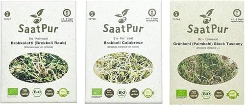 SaatPur BIO Keimsprossen Sortiment 3 BIO Sorten Sulforaphan Mix Mischung - Brokkoli Brokoletti Grünkohl