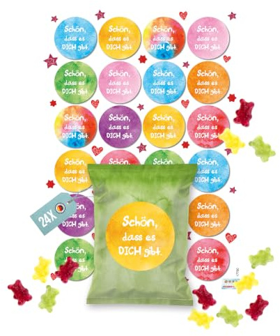 Gummibärchen Mini-Tütchen, 24 Stück: Kleine Tüten Fruchtgummi, Gastgeschenke Bunt, Hochzeit, Geburtstag & Valentinstag, Geschenk Erwachsene & Kinder, Give-Away Gäste, Süßigkeiten Klein, 7 x 9 cm