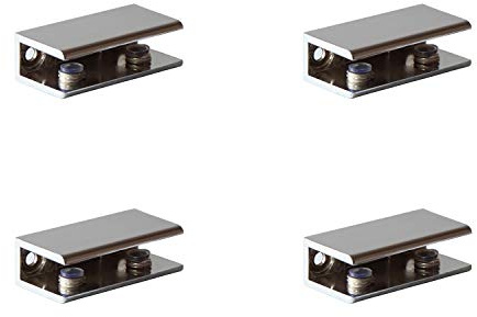 Metall Glasbodenträger, 4er Set, Rechteckige Glasklemme 54 x 27 x 16mm, Chrom Poliert, Einstellbarer Glashalter mit Kunststoffeinsatz für 6-10mm