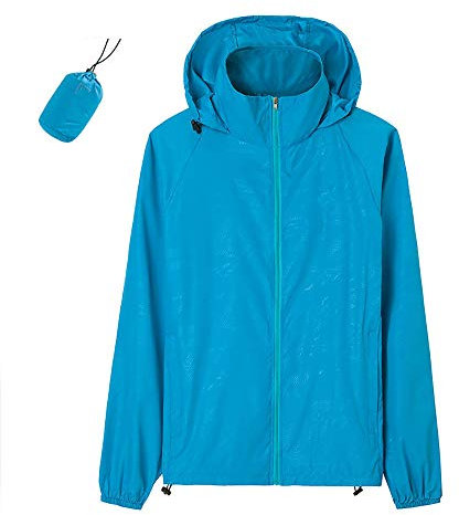 LINGYUN wasserdichte Fahrradjacke Für Damen Mit Herren, Atmungsaktiver Packbare Laufjacke, Radfahren Jacke Kapuze Regenmantel Outdoor Sport Windjacke,Blau,XL