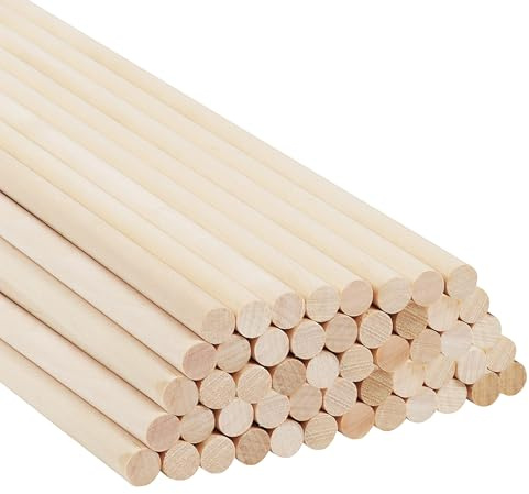 Belle Vous Baguette madera natural redondeada (lote de 50) – 30 cm – Varilla de madera decorativa en bruto extra larga de 12 mm – Barra de madera para proyecto de arte, decoración y ocio creativo
