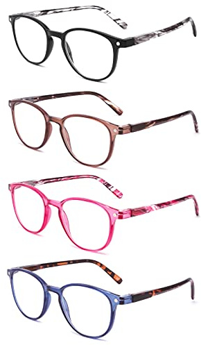 BOSAIL 4er-Pack Lesebrille Blaulichtfilter Brille Leicht Komfortables Leser Wert Designer Stil Herren Frauen 2.0