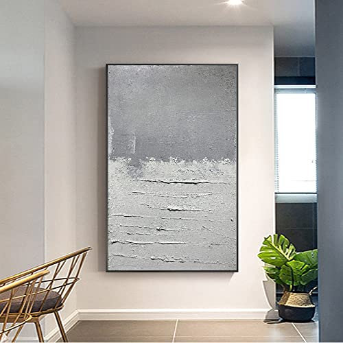 MWMG Acrylbilder Auf Leinwand Handgemalt,Moderne Abstrakte Graue Texturfarbe Passend Zu Minimalistischen Kunstwerken Handgemalte Ölgemälde Auf Leinwand Wandkunst Für Wohnzimmer Schlafzimmer Büro Wo