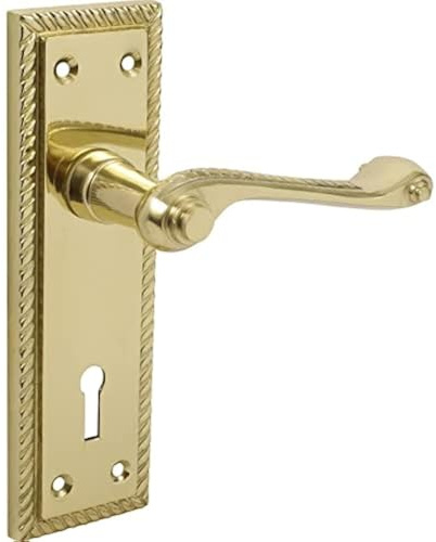 Designer Levers Georgian Roped Design Lever Door Handles, Polished Brass | Supplied as a pair; for locking doors; includes 1 pair, 8mm spindle and screws.