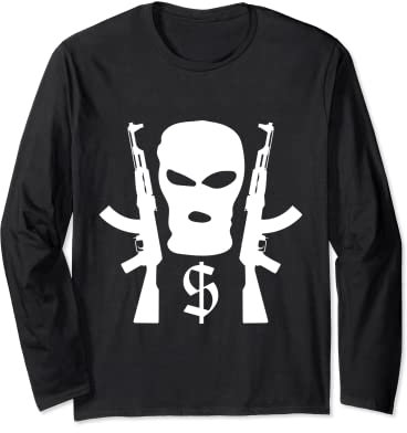 Hip Hop Streetwear Gangster Sturmhaube Skimaske Rapper Money Langarmshirt
