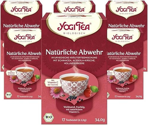 Yogi Tea Natürliche Abwehr, 6x17 Beutel (102 Teebeutel) | Ayurvedischer Bio Gewürz- und Kräutertee, Vitamin C, Mischung aus Echinacea, Acerolakirsche und Holunderbeere