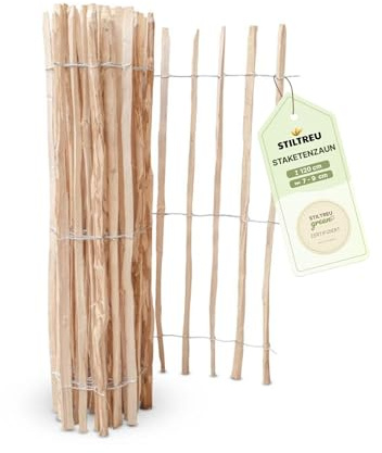 STILTREU Staketenzaun Haselnuss Höhe 120 cm, Länge 5 Meter, Lattenabstand 7-9 cm