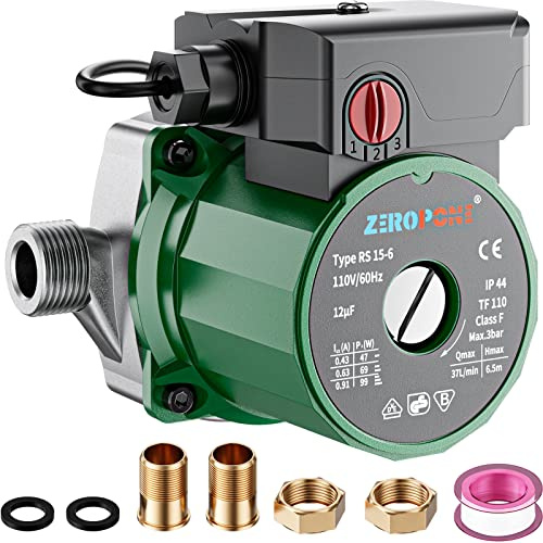 ZeroPone Hot Water Recirculating Pump, 93W Water Circulator Pump NPT 3/4 w/NPT 1/2 Adapter, Stainless Steel Head,15-6S 3 Speed Control for Electric Water Heater System