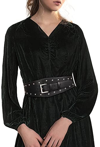 Kajeer Breiter Nietengürtel für Damen - Schwarzer Brauner Waist Belt Elastischer Taillengürtel für Kleider Kostüm