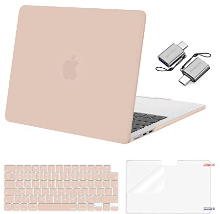 MOSISO Kompatibel mit MacBook Air 13 Zoll Hülle M4 M3 M2 2025 2024-2022 A3240 A3113 A2681,Hartschale Hülle für MacBook Air 13,6 Zoll&Tastaturabdeckung&Displayschutz&Typ-C Adapter, Kamel