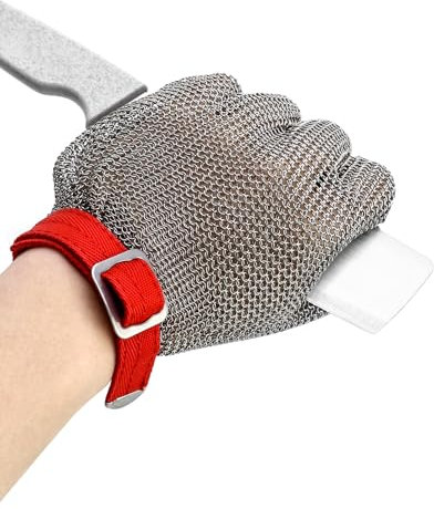 QWORK® Guanti Antitaglio - Protezione di Livello 5 - Acciaio inossidabile 316L - Guanti da Lavoro Alte Prestazioni per Cucina, Giardino e Falegnameria (M, 1 Pezzo)