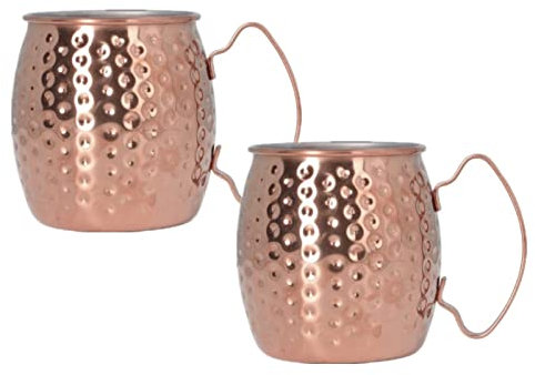 Cyrank Moscow Mule Copper Mugs Set of 2, 500ml Drinking Cups Large Capacity Cocktail Mug Exquisite Stainless Steel Moscow Mule Mugs for Bars Hotels Restaurants