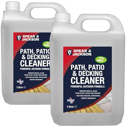 Spear and Jackson - 2 x 5 Litres Concentrate - Path Patio and Decking Cleaner - Green Algae and Mould Remover - Pressure Washer Detergent
