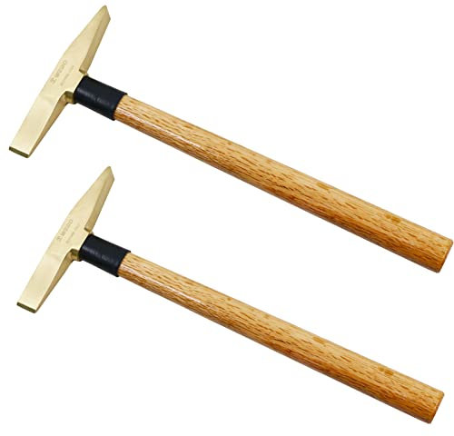 WEDO Lot de 2 marteaux de soudage en laiton, 150 g + 300 g, manche en bois, marteau de détartrage, marteau burineur, forgé à la pression, résistant à la corrosion
