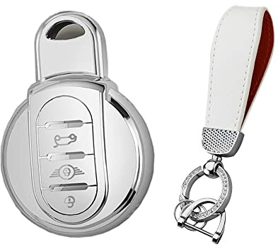 KUNIO Schlüsselhülle Passt für Mini Cooper One F55 F56 Hatch F54 Clubman F57 Cabrio F60 Countryman TPU Schlüsselanhänger Schutzhülle Autoschlüssel Hülle 3 Tasten Weiß