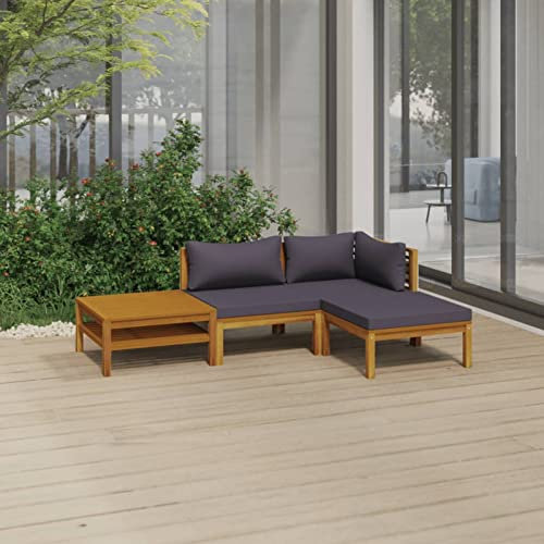 Yolola 4-TLG Gartenmöbel Set Holz, Garten Loungemöbel Set, Balkon Lounge Klein, Gartensofa Gartenmöbel, Outdoor Sofa,Ecksofa Garten Gartengarnitur Terassenmoebel Set mit Massivholz Akazie Dunkelgrau