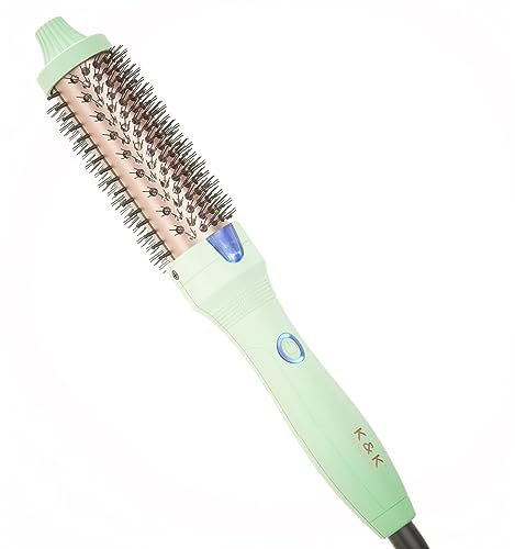 K&K Thermobürste, 32 mm Beheizte Rundbürste, Professioneller Beheizter Lockenwickler Keramik Turmalin Ionisch Lockenstab, Hot Styling Volumenbürste, Heißhaarbürste, Dual Spannung