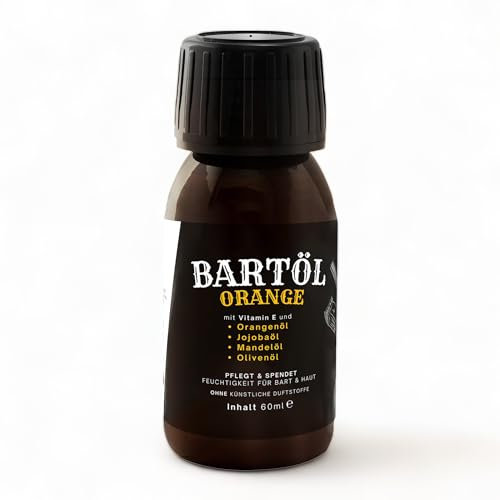 Bartöl 60 ml Bartpflege mit Jojobaöl, Mandelöl und Olivenöl (Orange)