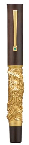 Hongdian N24 Füllfederhalter, extra feine Feder, Golden Dragon stereoskopische Schnitzerei mit rotem Holzdesign