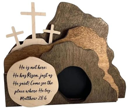 Harilla Statuetta tombale Scena di Pasqua Decorazione in legno Regalo di Pasqua Decorazione rustica in legno a croce religiosa per tavolo da ufficio Desktop, stile c