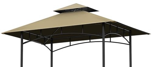 OIPUNSHLE Ersatz-Überdachung für Grillpavillon, 1,5 m x 2,4 m, doppelstöckiges Ersatzdach, Grillschutzabdeckung, Dach passend für Pavillon-Modell L-GG001PST-F (Khaki)