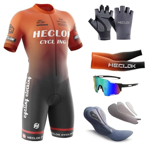 Hombres Monos Manga Corto del Verano Transpirable Ciclismo Skinsuit Sets con Prima para competiciones Pad Exterior Sportswear Triatlón Ropa Bodies Triatlón Clothes-Siamés (TYP-3,S)