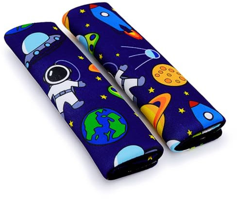 MHwan Protector Cinturon Coche Niños, 2 Piezas Espacio Exterior de Fantasía Almohadilla Cinturon Coche, Transpirable y Agradable a La Piel Funda Cinturon Coche, Adecuado para Todas Las Estaciones