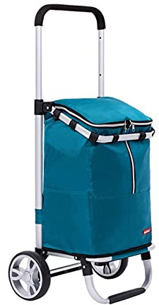 DAQERHSH Shopping Cart Aluminum Alloy Folding Shopping Cart Trolley Three-Speed Telescopic Grocery Shopping Cart Portable Trolley Folding Hand Truck (Color : 2)