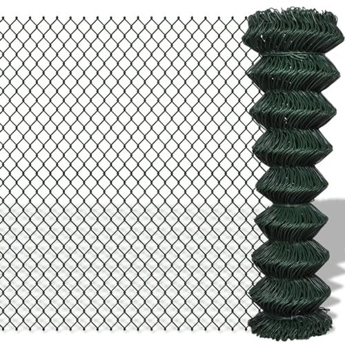 LAPOOH Chain Link Fence Steel 1,5x15 m Green,Chain Link Fence,Garden Fencing,Chain Link Fencing,Garden Fencing Barrier-140346