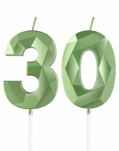 Grüne Kerze 3D Zahl 30 für Kuchen und Dekorationen