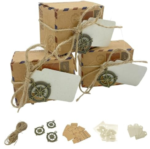 Ingrosso e Risparmio Lot de 20 sachets vintage avec ficelle et boussole en bronze 20 sachets de dragées, 20 étiquettes personnalisables Gadgets 18 ans anniversaire