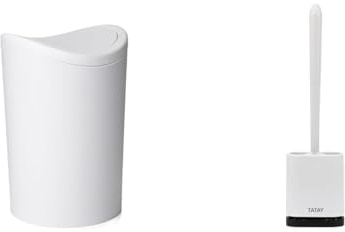Tatay Papelera de Baño Fácil de Limpiar Escobilla WC Flex de TPE | Papelera Baño | Hecho en España | Diseño Compacto | Y Escobilla | Con Tapa Basculante | Material Resistente, Blanco