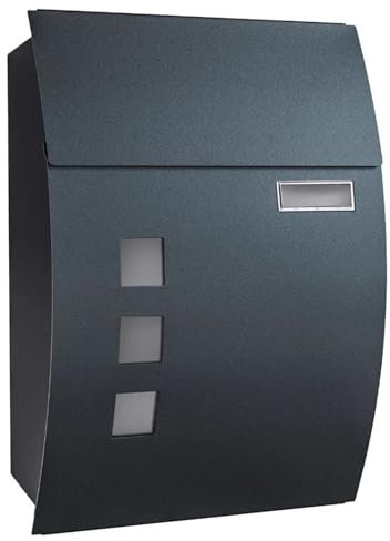Briefkasten, Briefkasten Anthrazit, Briefkasten Edelstahl, Briefkasten mit Zeitungsfach, Abschließbare Briefkästen mit Schlüssel, Hausbriefkasten mit Zeitungshalter(Gray,Large)