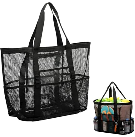 soporXw Strandtasche, Mesh Badetasche Netztasche für Sandspielzeug Faltbare Handtaschen