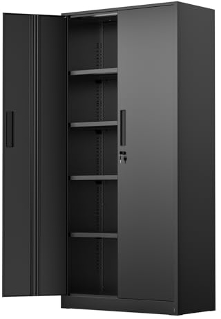 Incbruce Gabinete de almacenamiento de metal de 72 pulgadas, armarios de garaje y sistema de almacenamiento con puertas y estantes, armario de herramientas alto con cerradura para garaje, oficina,