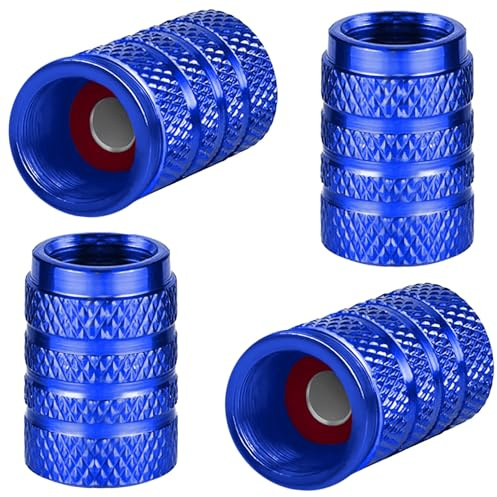 4 pezzi di tappi per valvole pneumatici in alluminio, tappi antipolvere per auto in metallo per pneumatici per auto, tappi per valvole pneumatici universali, tappi per auto con guarnizione (blu)