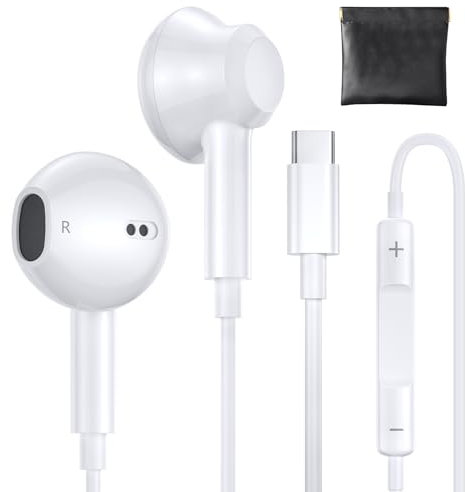 Écouteurs USB C pour iPhone 16 Pro Max, avec câble, certifié MFi, casque filaire de type C, avec microphone et contrôle du volume, écouteurs intra-auriculaires stéréo HiFi pour iPhone 15/iPad