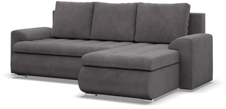 Mebligo - Ecksofa mit Schlaffunktion und 2 Bettkasten Cord - Dunkelgrau 230x89x159 (BxHxT) FORESTA - Rechts Eckcouch, Sofas & Couches, Couch L Form, Cauchsofa, Sofa Wohnzimmer