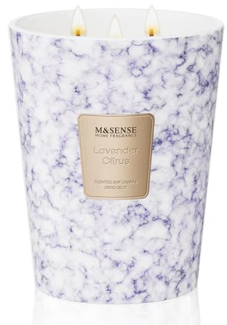 M&SENSE 990g Duftkerze Groß|Lavendel-Zitrus Duftkerzen im Glas|Natürliche Sojawachs Kerzen| Geschenk für Frauen & Männer,Weihnachten|150h Brenndauer & 3 Docht,Home Scented Oversize