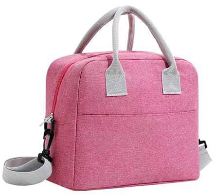Borsa Per Il Pranzo 2 pezzi portatile pranzo al sacco borsa frigo borsa da picnic borsa termica scatola di tela termica contenitore for alimenti uomini donne bambini pranzo al sacco da viaggio(Pink)