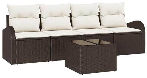 vidaXL 5-teiliges Gartensofa-Set modular mit Kissen in Braun aus Poly-Rattan – Moderne Outdoor-Sitzmöbel für die Terrasse, Lounge und zum Relaxen.