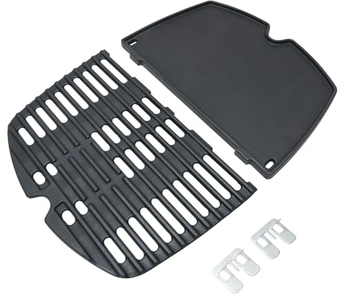 Pièces de rechange pour grilles de barbecue en fonte Weber Q100, Q120, Q140, Q1000, Q1200 et Q1400, plaque et grille en fonte 32,3 x 21,6 cm, accessoires pour grilles, lot de 2 (6558 + 7644)