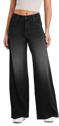 LaiEr Wide Leg Jeans for Women with a Traditional Button and Zipper Placket Design,Straight Cut, Loose fit,Suitable for Casual, Yoga, Fitness High Elasticity Denim Pants.(DarkGreyS)