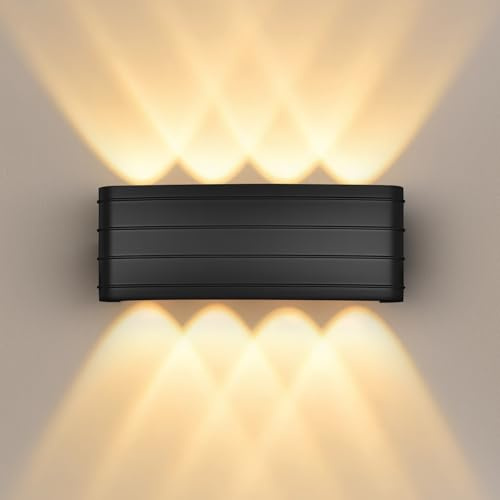 GeyouLux Aplique de Pared LED IP65 Interior, 8W Lámpara de Pared Exterior con 8 Focos, 2700K Blanco Cálido, Luz de ABS para Salón Dormitorio Pasillo Escalera, Negro